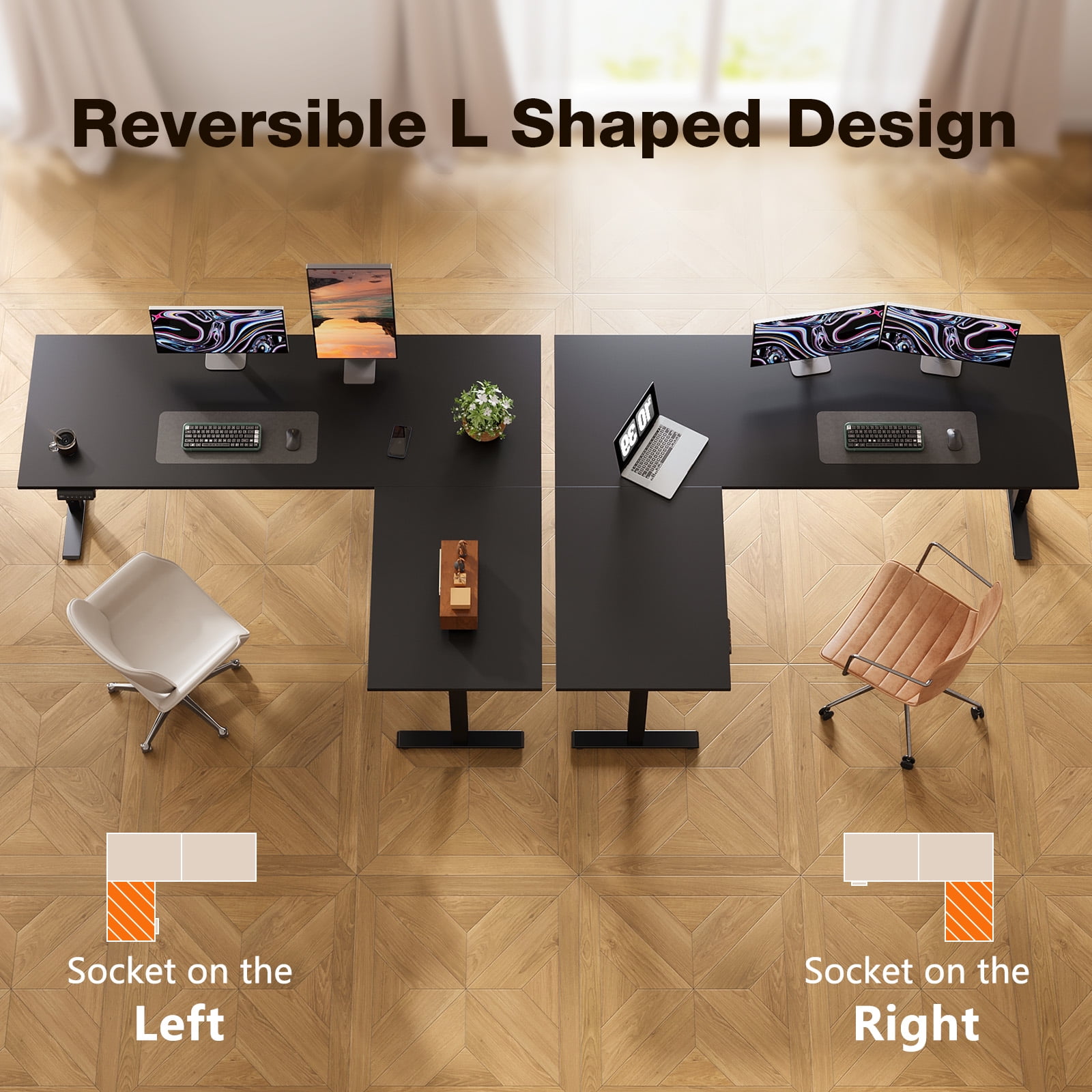 L Shaped Standing Desk 63 x 47 inch, Height Adjustable Electric Corner Standing Desk, Sit-Stand Computer Desk for Home Office, Black
