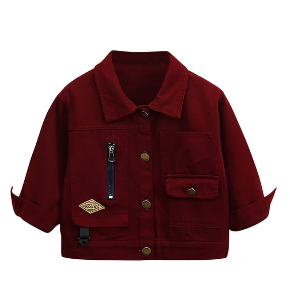 Mitankcoo Kids Cargo Jacket Boys Lapel Button Down Multi‑Pocket Embroidered Casual Outerwear for Winter Fall 1-12Y