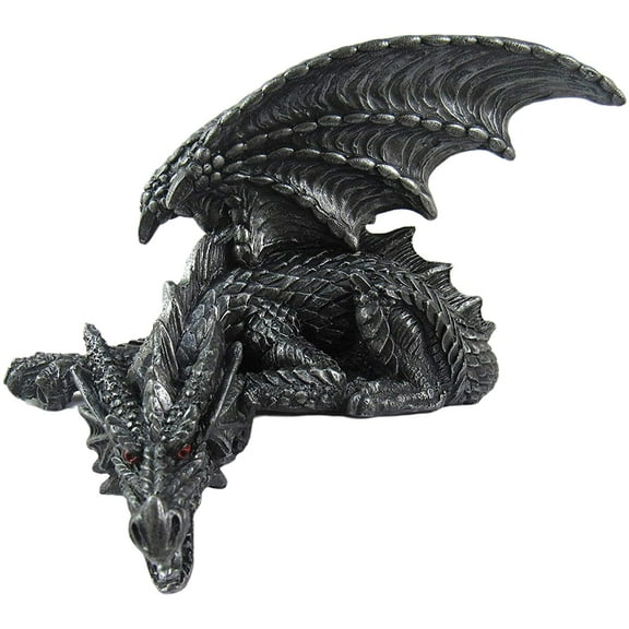 DWK Fantasy Decor Bookshelf Sitting Pewter Dragon Figurine - 7L"