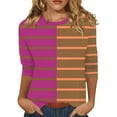 thumbnail image 2 of RXIRUCGD T-shirt à Rayures pour Femme à Col Rond et Manches 3/4, Rose Vif, Taille : 3TG, 2 of 5