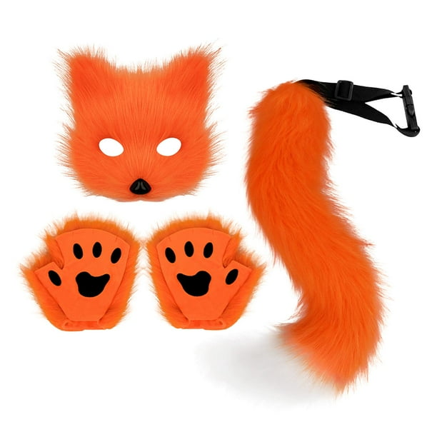 Máscara y cola de Therian, bonitos accesorios para disfraz de Halloween para club nocturno. naranja