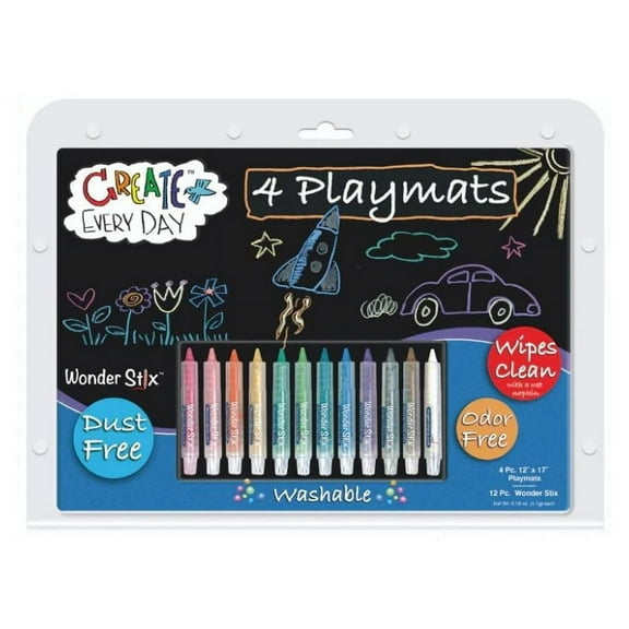 The Pencil Grip Black Board Playmat Kit with 12 Wonder Stix, 12" x 17", 4 Boards