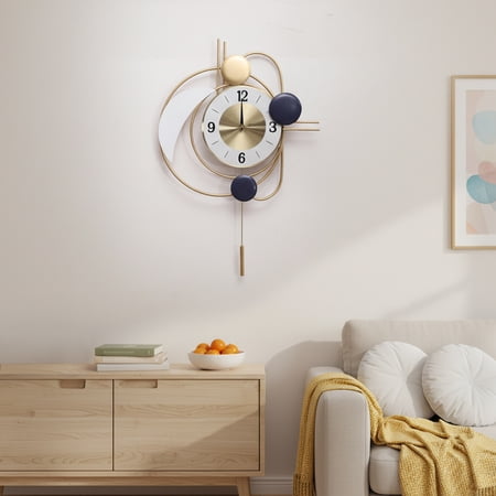 Large Modern Metal Wall Clock, Luxury Silent Hanging Clock with Swing Pendulum, Art Decor for Kitchen Living Room Bedroom Entryway Office Wall Art
