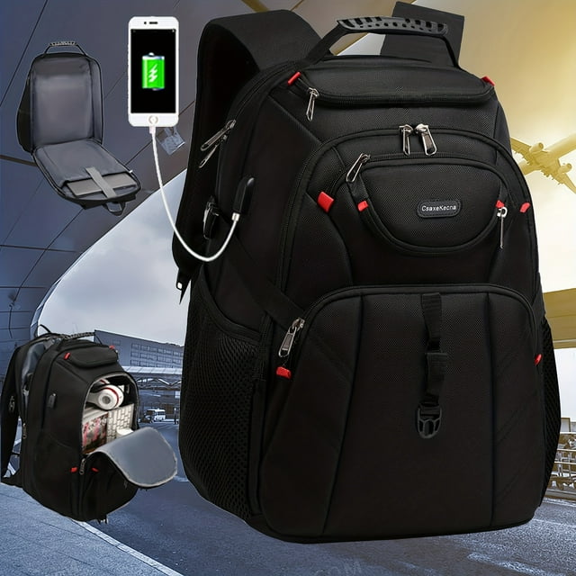 Simple Casual Large Capacity Backpack With USB Charging Port, Travel Backpacks, 17 Inch Computer Bag