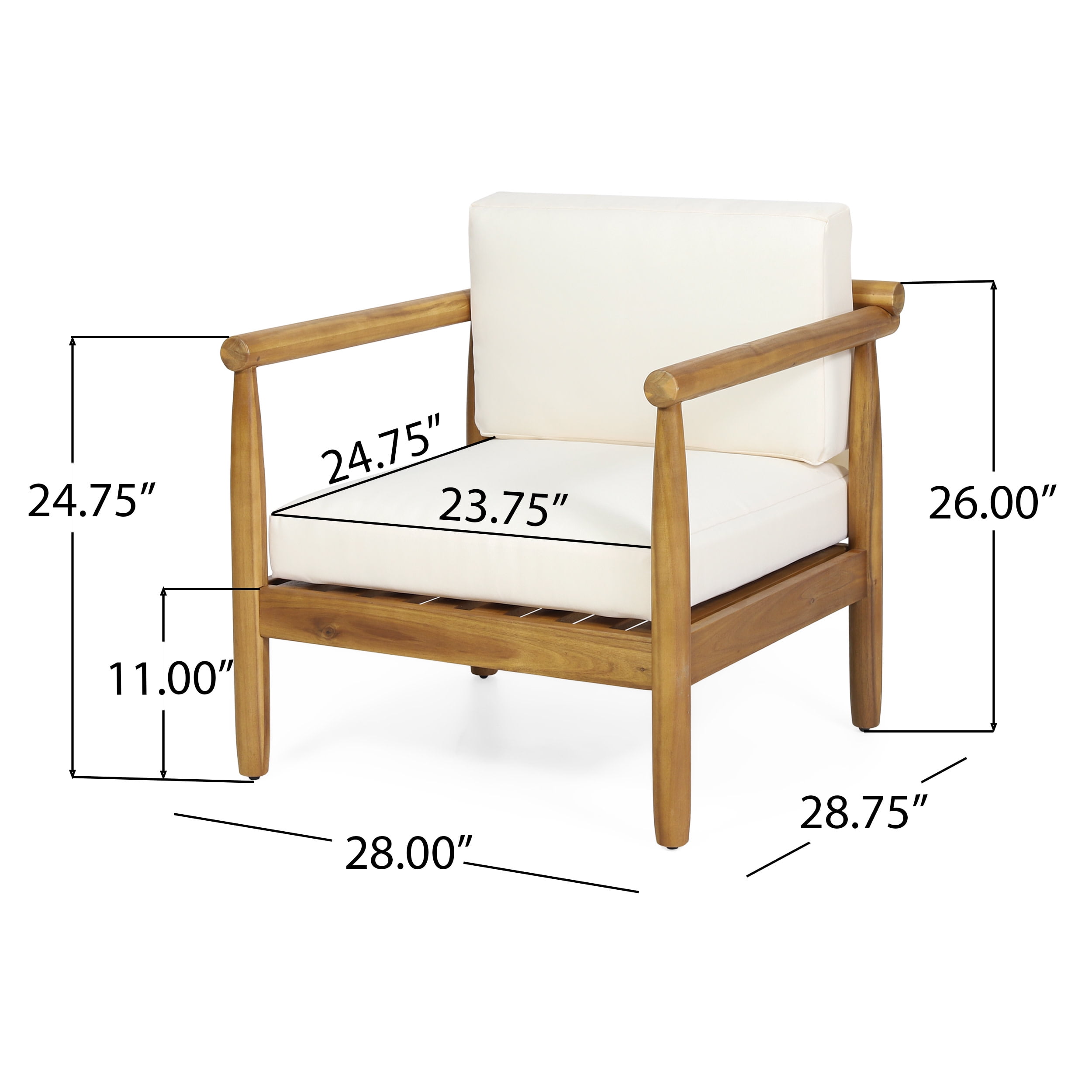 Arimo Acacia Wood Outdoor Club Chair with Cushions, Teak and Cream