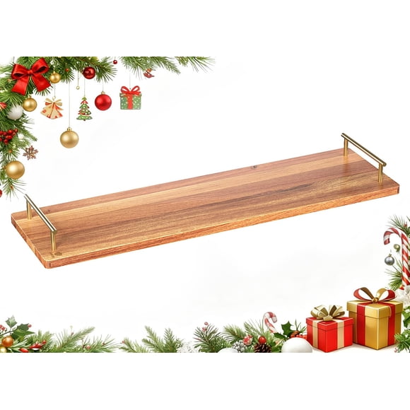 Dofira Large Charcuterie Board with Metal Handles – 32" Acacia Wood Serving Board for Cheese, Meat & Appetizers – Extra Long Kitchen Plat
