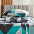 thumbnail image 4 of 4 Pieces Queen Sheet Set Geometric Bedding Sheets Ultra Soft Grey Teal Chevron Design Bed Sheets Deep Pocket Fitted Sheet& Flat Sheet& Pillowcases 100% Microfiber, 4 of 8