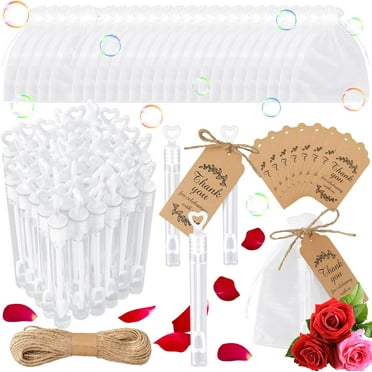 60 Set Wedding Favors for Guests Bulk Include 60 Mini Bubble Wands Tube(No Bubble Liquid) 60 Organza Gift Bags 60 Thank You Cards for Wedding Party Bridal Shower Souvenir Gift