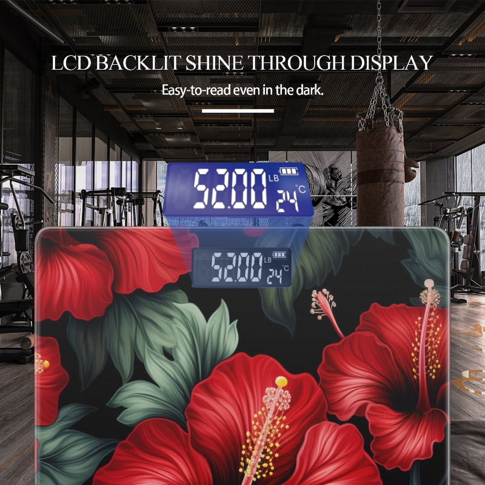 High Precision Body Weight Scale Smart Bathroom Scales with Large LCD Display(400lbs),Decorative for Bedroom-Seamless Pattern Of Red Hibiscus Flowers With Green Leaves,