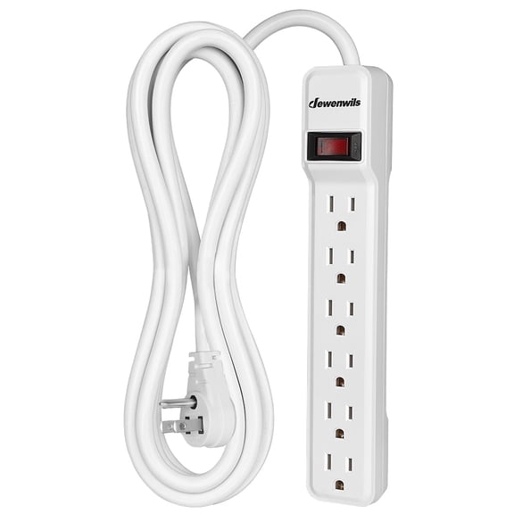 DEWENWILS 6-Outlet Surge Protector Power Strip with 10ft Long Extension Cord, Low Profile Flat Plug, 500 J, White
