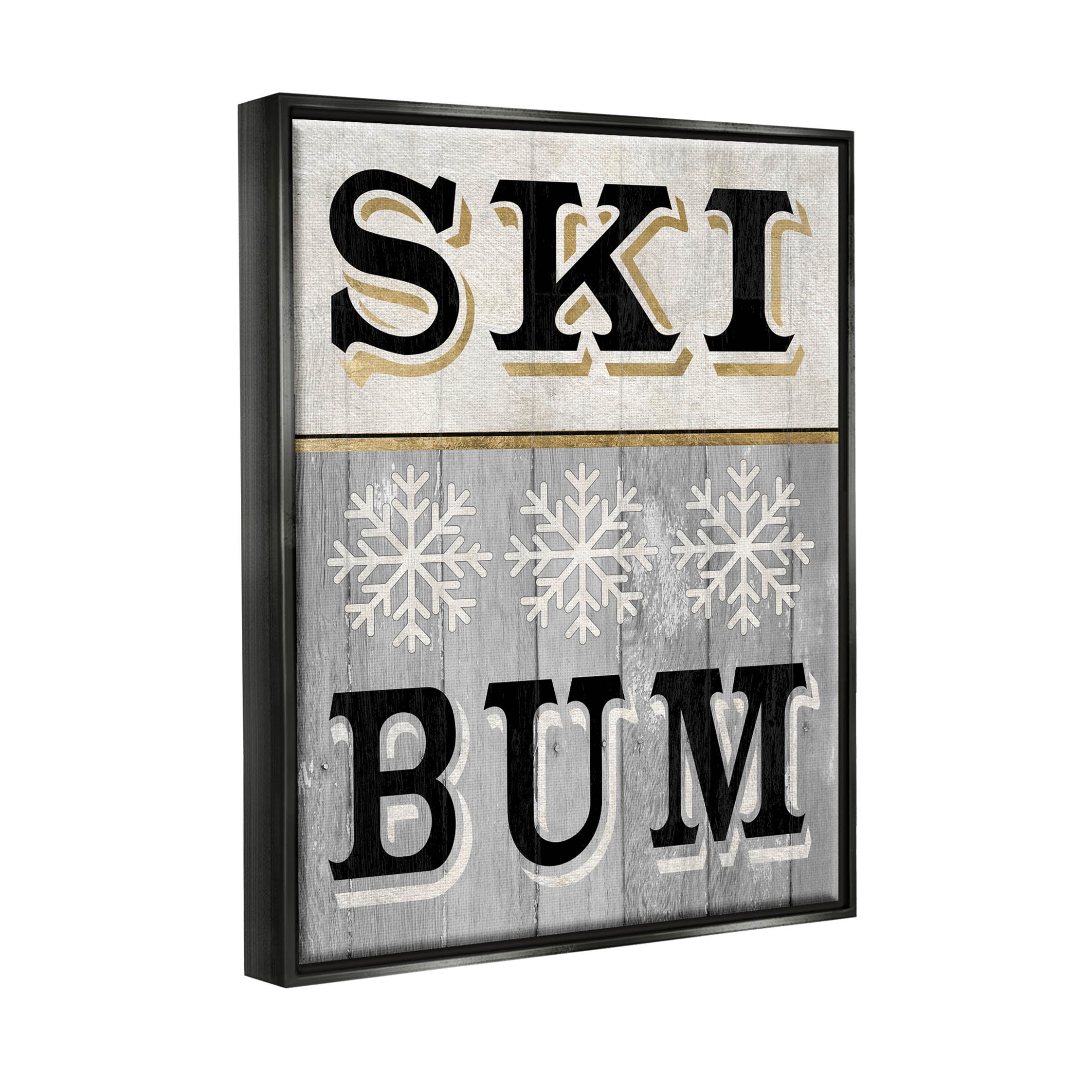 Stupell Industries Ski Bum Snowflake Sign Graphic Art Jet Black Floating Framed Canvas Print Wall Art, Design by Livi Finn