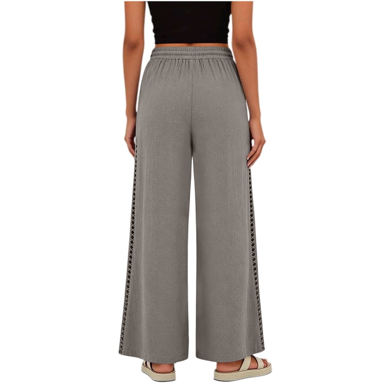 Miluxas Womens Lace Trim Wide Leg Palazzo Pants Textured