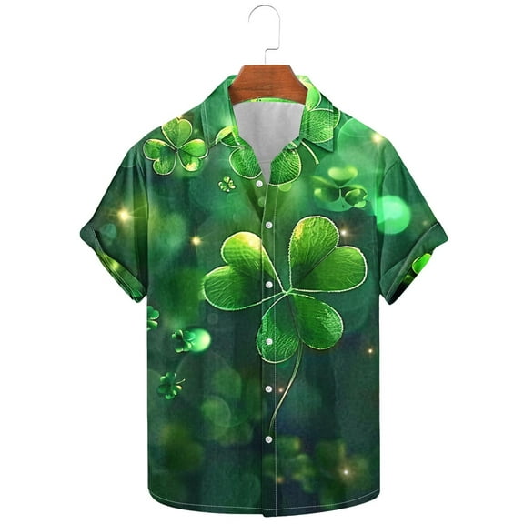 cllios Men's St Patricks Day Shirt Hawaiian Shirt for Men Funny Saint Pattys Day Lucky Tshirts Casual Button Down Short Sleeve Green Shirt Summer Vacation Tops