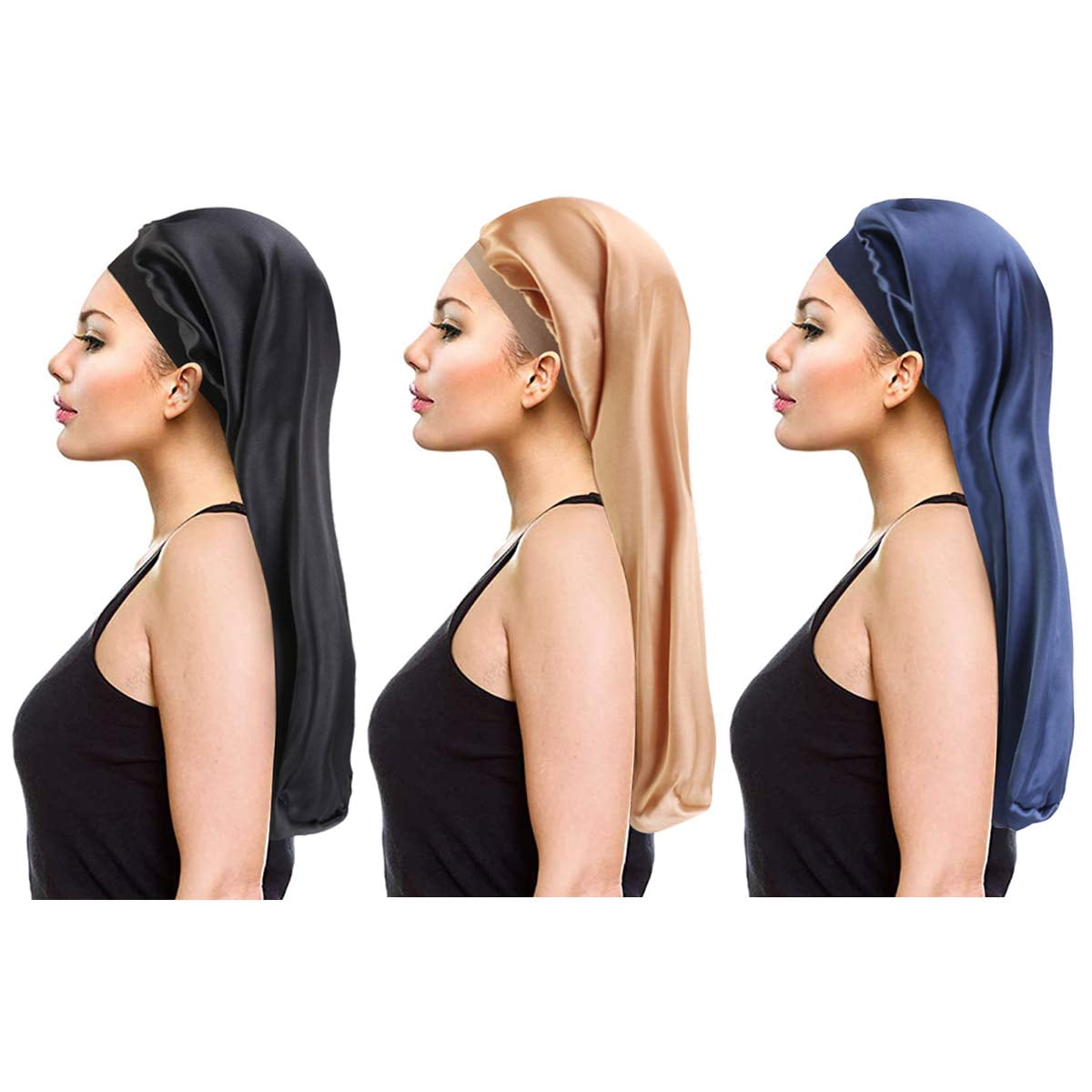 Satin Sleep Cap, Large Elastic Wide 