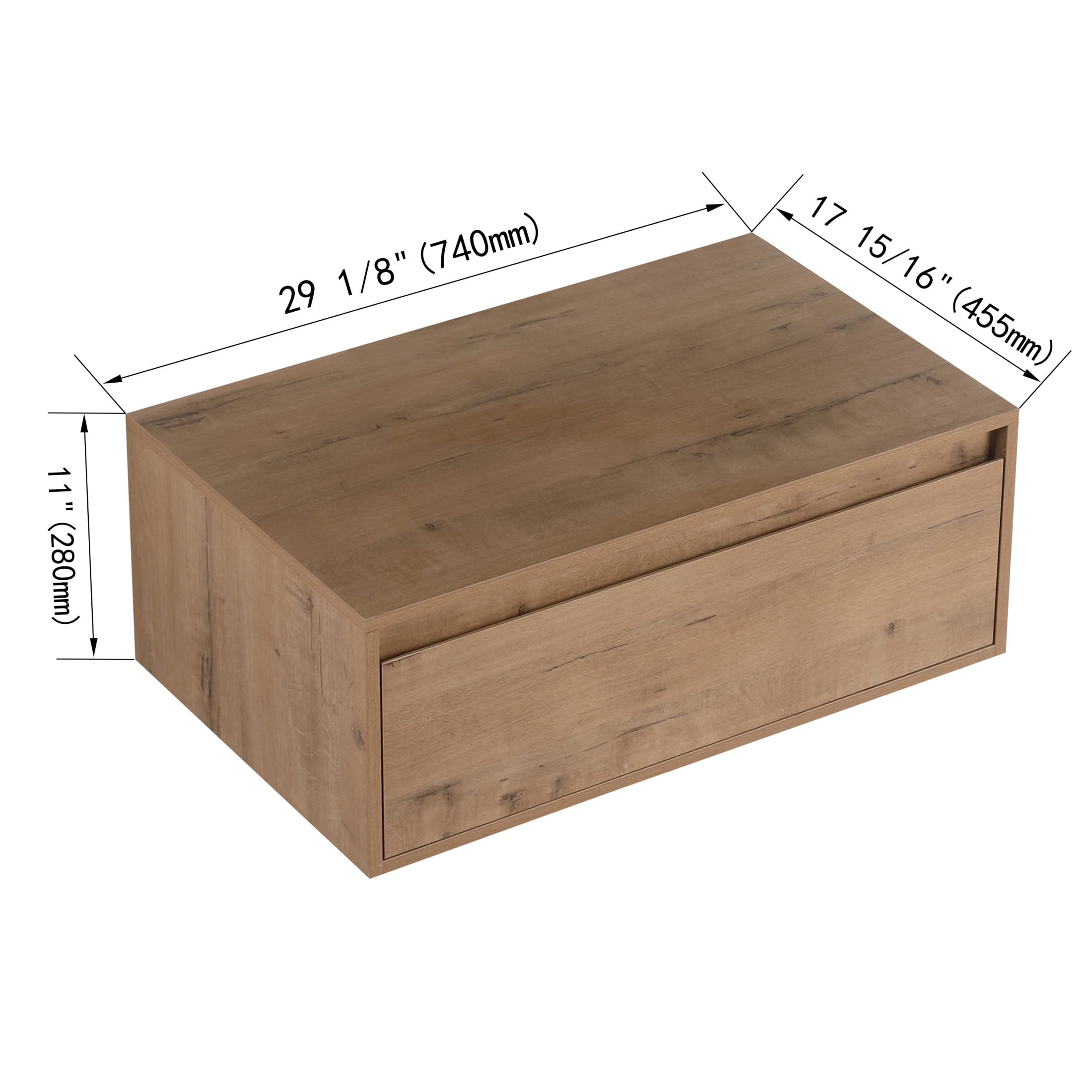 Noble House 30" Wall-Mounted Left Bathroom Vanity, Resin Sink, Soft-Close Drawer, Mid Century Design, Imitative Oak