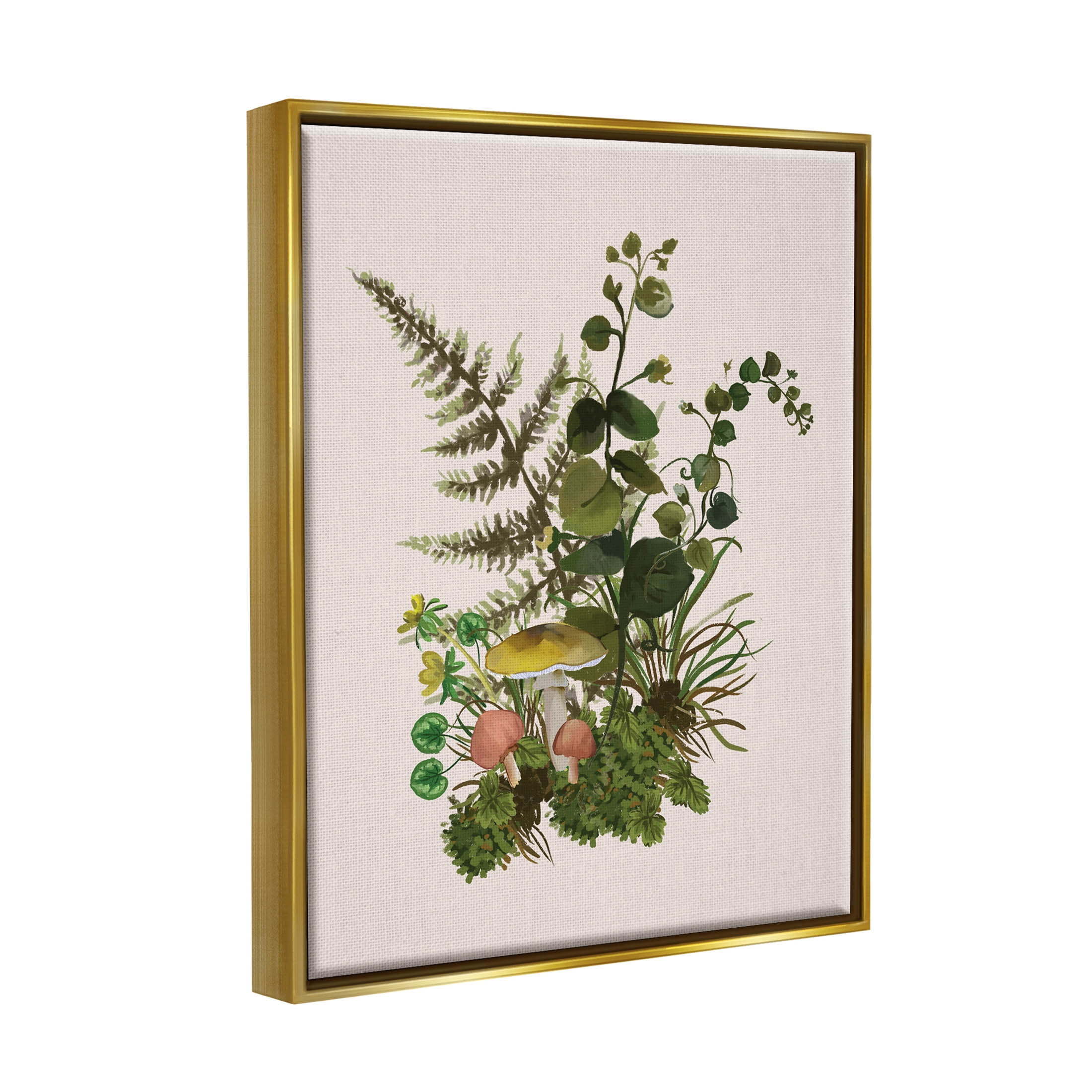 Botanical Nature Mushroom Sprigs Botanical & Floral Graphic Art Metallic Gold Framed Art Print Wall Art