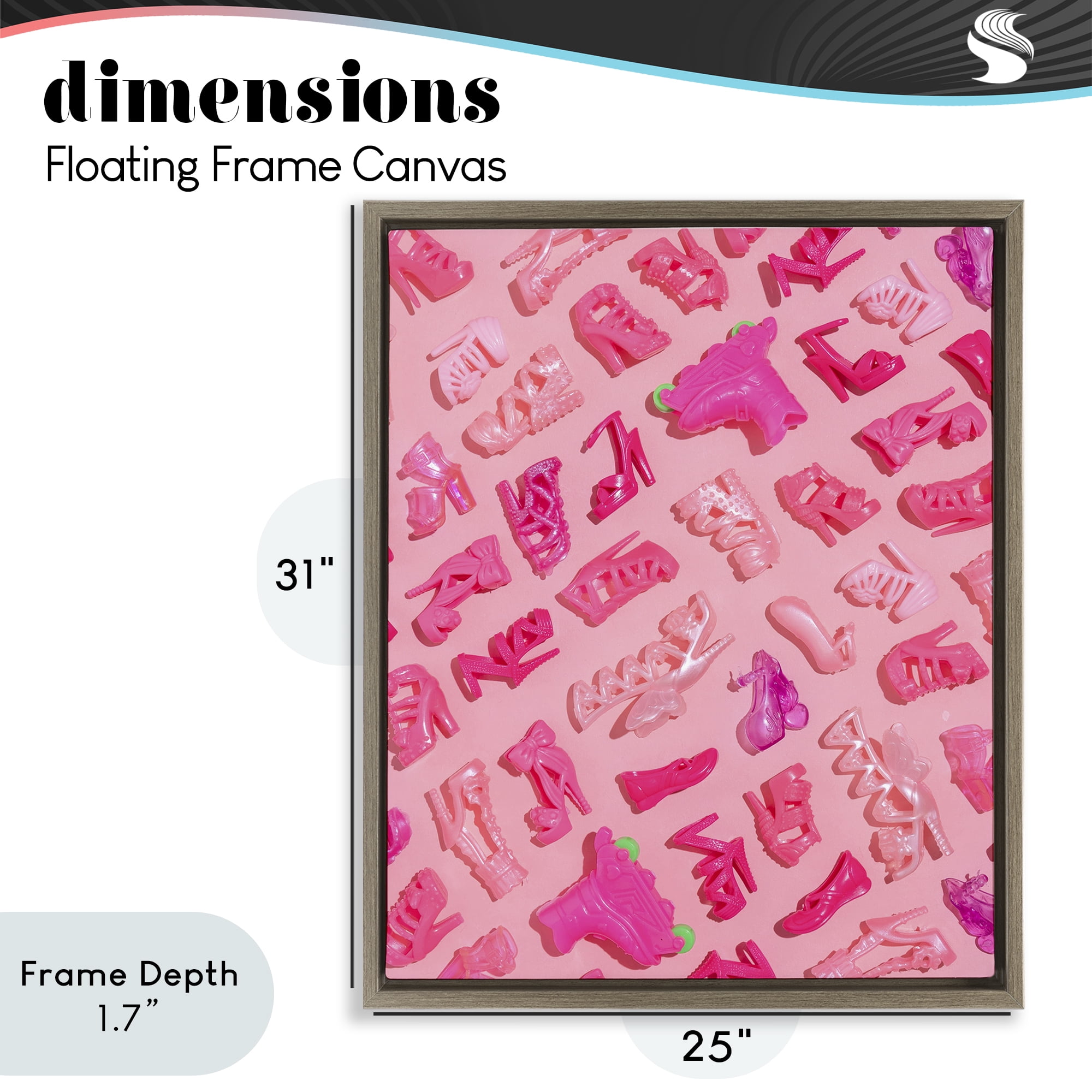 Stupell Industries Tiny Doll Shoes Pink Brown Framed Floater Canvas Wall Art, design by LISH Creative