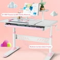 thumbnail image 3 of COSVALVE Height Adjustable Kids Desk Ergonomic Girls Study Table with Tilt Desktop,Drawer,Shelf(Pink), 3 of 23