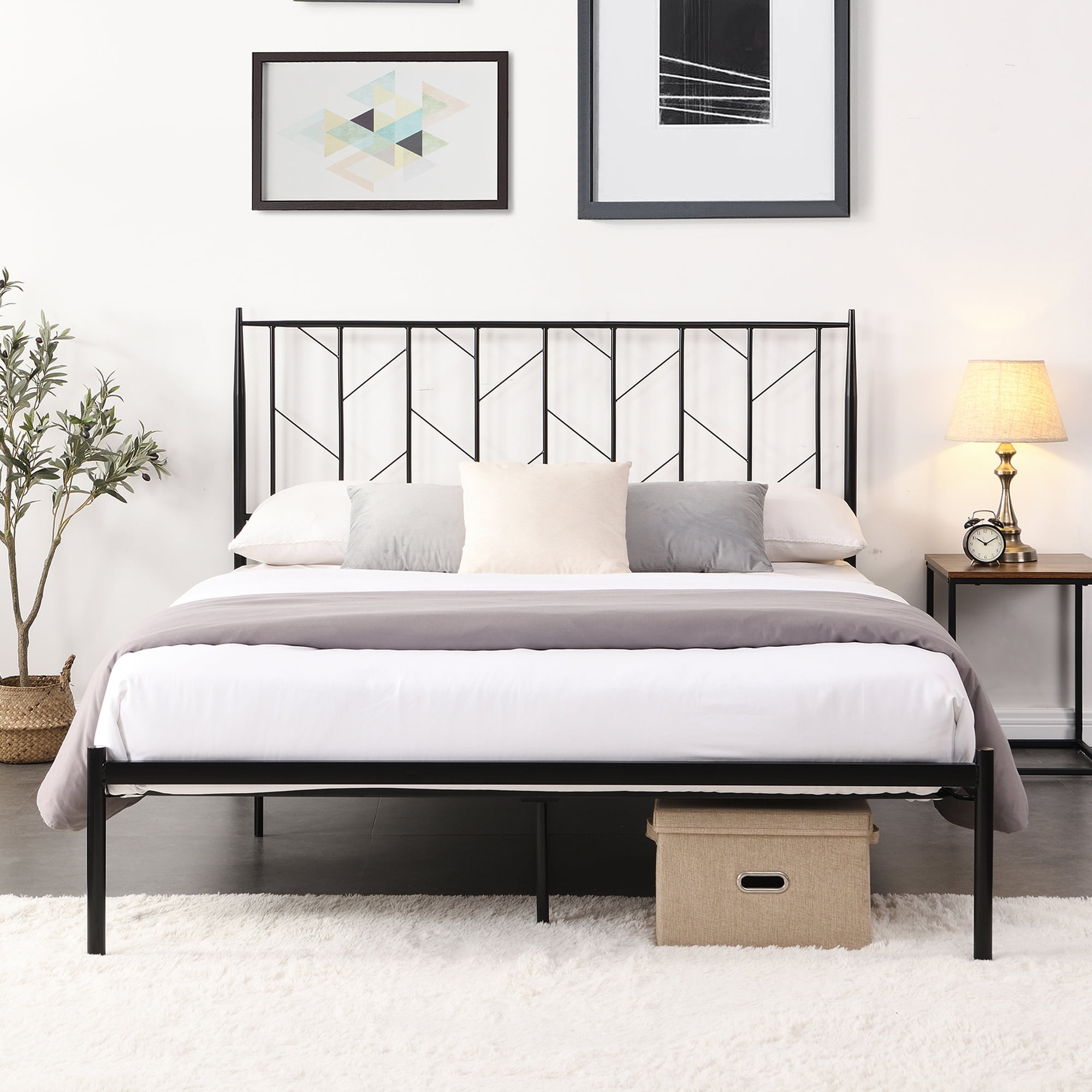 SYNGAR Platform Bed Frame Queen Size with Headboard and Spacious Underbed Storage, Metal Legs