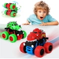 thumbnail image 1 of Awsogiff Juguetes de dinosaurios para niños de 3, 4 y 5 años, paquete de 2 dinosaurios con fricción de empuje y tracción, Monster Truck, coches de dinosaurio para niños de 3 a 5 años, regalos de cumpl, 1 of 5