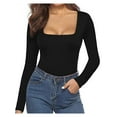 thumbnail image 2 of LELINTA Women Bodysuit Casual V Neck Tummy Control Shapewear Bodysuit Long Sleeve Tops Slimming Thong Bodysuit Bodycon Basic Bodysuit Tops, 2 of 4