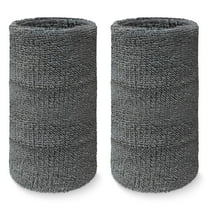 COUVER 6 inch Extra Long Thick Sports Wristband / Sweatband, Charcoal (2 Piece)