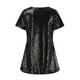 thumbnail image 5 of Vestido mini de manga corta con lentejuelas para mujer: vestido de fiesta brillante con purpurina, poliéster, cuello redondo, dobladillo con volantes, corte holgado, 5 of 6