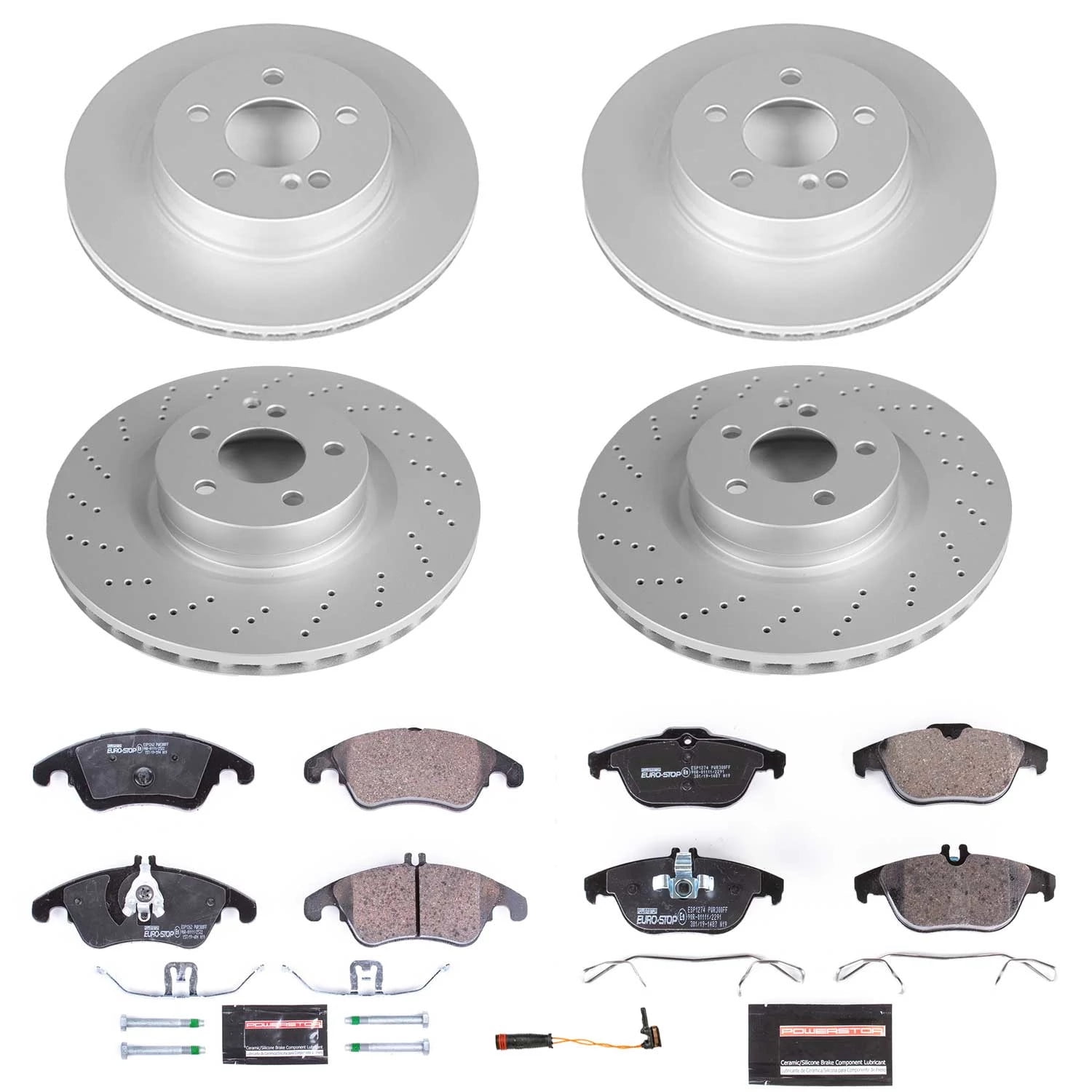 Power Stop Front and Rear Euro-Stop ECE-R90 Certified Brake Pad and Rotor Kit ESK6206