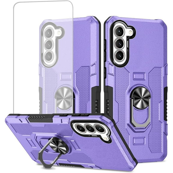 HCTian Case for Galaxy S24 FE, for Samsung S24 FE Case with Tempered Glass Screen Protector, Heavy Duty Protection with Metal Ring Magnetic Kickstand Phone Cover for Samsung Galaxy S24 FE