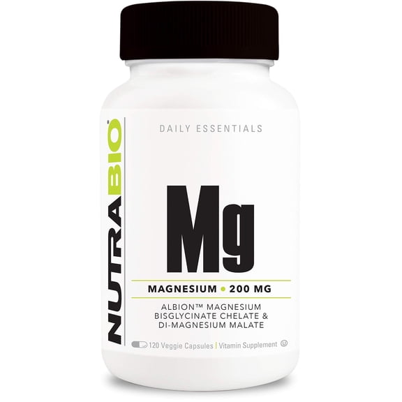 NutraBio Magnesium Supplement, Magnesium Glycinate, Biglycinate, D-Magnesium Malate, Magnesium for Sleep, Muscle & Nerve Support, for Men and Women, 120 Vegetable Capsules
