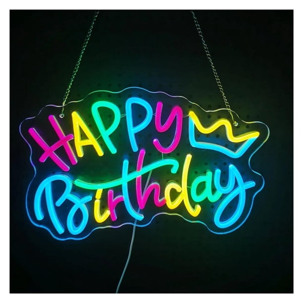 Letrero De Neón"Happy Birthday" Para Dormitorio, Ambiente Festivo, Fiesta, Cafetería, Tienda, Decoración De Pared, Regulable Por USB, 40.6x26.7cm