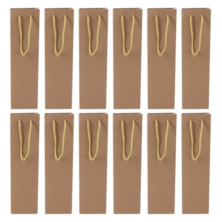 

12 Pcs Kraft Paper Wine Bottle Bag Single Red Wine Bag Quality Wine Tote Bags with Handle - 9.5x9x35cm (Yellow)