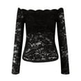 thumbnail image 3 of yunLCZ Womens Long Sleeve Shirts Elegant Fan Shaped Collar With A Straight Neckline Off Shoulder Lace Slim Fit And Slimming T Shirt Long Sleeved Top Spring Summer Outfits 2429, 3 of 4