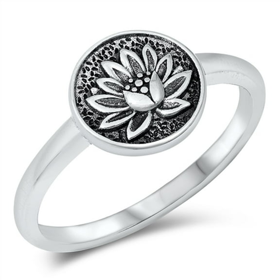 Sterling Silver Round Lotus Ring Size 8