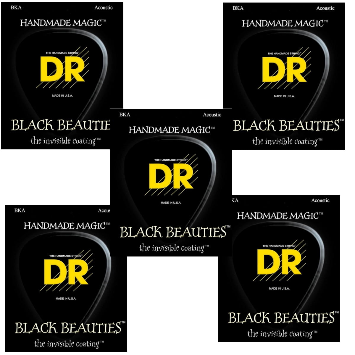 DR Guitar Strings Acoustic 5-Pack K3 Black Beauties Coated 11-50 Custom Light