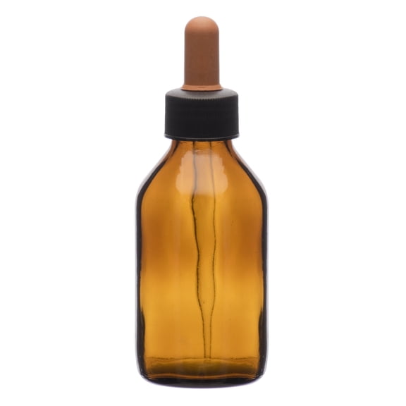 Dropping Bottle, 100ml (3.3oz) - Amber Soda Glass - Screw Cap with Amber Glass Dropper & Rubber Bulb - Eisco Labs