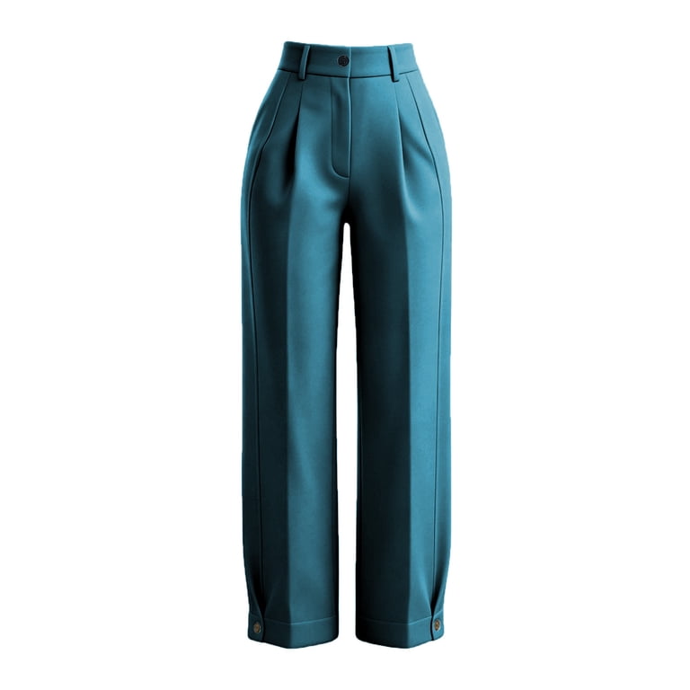 Vbvc Women's High Waist Pleated Tapered Dress Pants, Button Cuff Cropped Work Trousers For Women, Ladies' Business Wide Leg Pants with Pockets,Navy,S