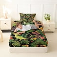 thumbnail image 4 of Metsweet Cartoon Dinosaurs Twin Sheets 3pcs, Tropical Leaves Bedding, Green Red,1 Fitted Sheet, 1 Flat Sheet and 1 Pillowcase, 4 of 5