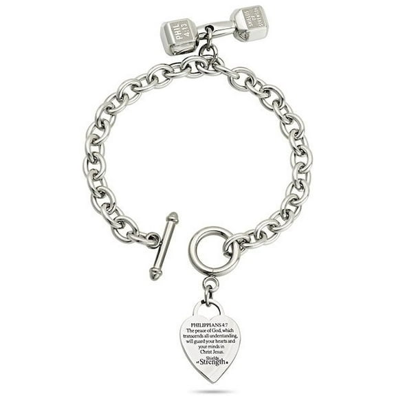 Stainless Steel Heart Bracelet with Dumbbell-Phil 4:13 by Shields of Strength