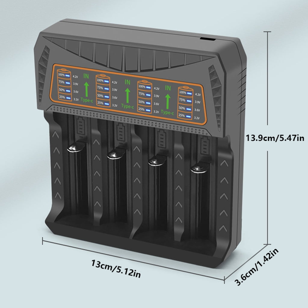 4 Bay Charging Base Battery Charger for 3.7V Batteries Supports 18650 26650  21700 18490 10400 14500 Models