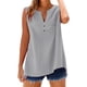 thumbnail image 5 of Top de tallas grandes,Camiseta de tirantes de lino con cuello en V para mujer, detalle de botones y bolsillo en el pecho, blusa informal sin mangas para estar en casa, sopatenor, 5 of 9