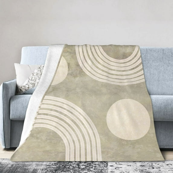 Bohemian Style Beige Print Throw Blanket, Anti-Pilling Ultra-Soft Micro Fleece Cover Blanket for Bed Sofa, for All Seasons, 80"x60"