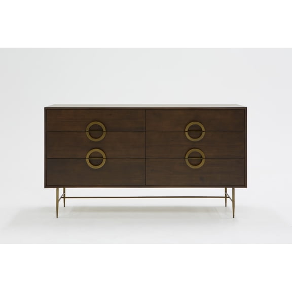 65" Acacia Solid Wood Six Drawer Double Dresser