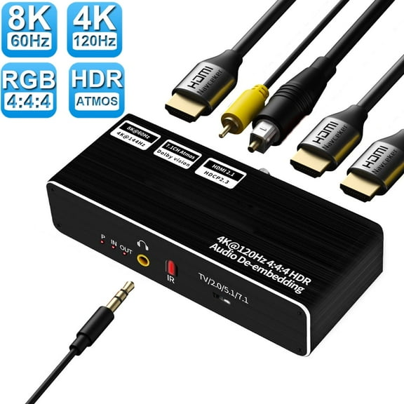 AUBEAMTO 8K 60Hz  HDMI 2.1 Audio Extractor With 7.1CH Atmos & Optical Toslink 48Gbps HDMI Audio Splitter 8K 60Hz HDMI Audio Converter for PS5 XBox One