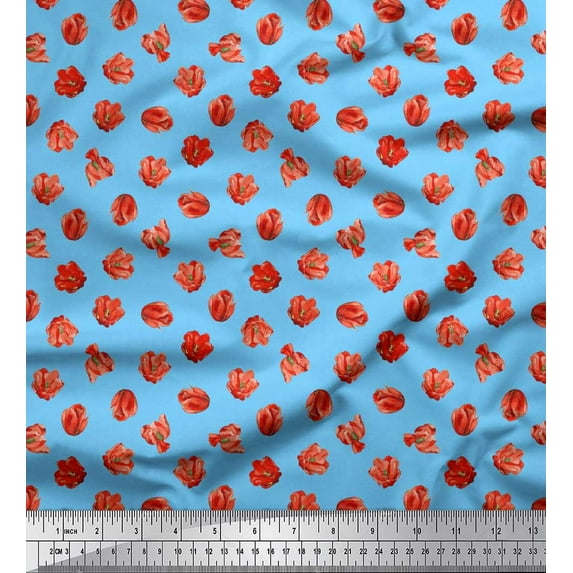 Soimoi Poly Georgette Fabric Tulip Floral Print Fabric by Yard 42 Inch Wide
