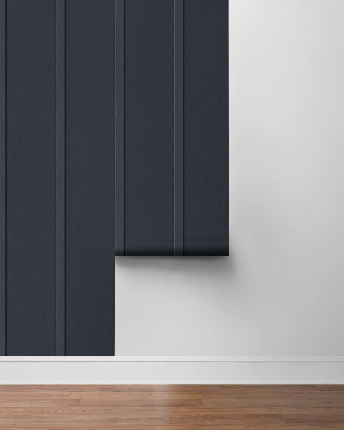 NextWall Dark Blue Faux Board & Batten Peel and Stick Wallpaper