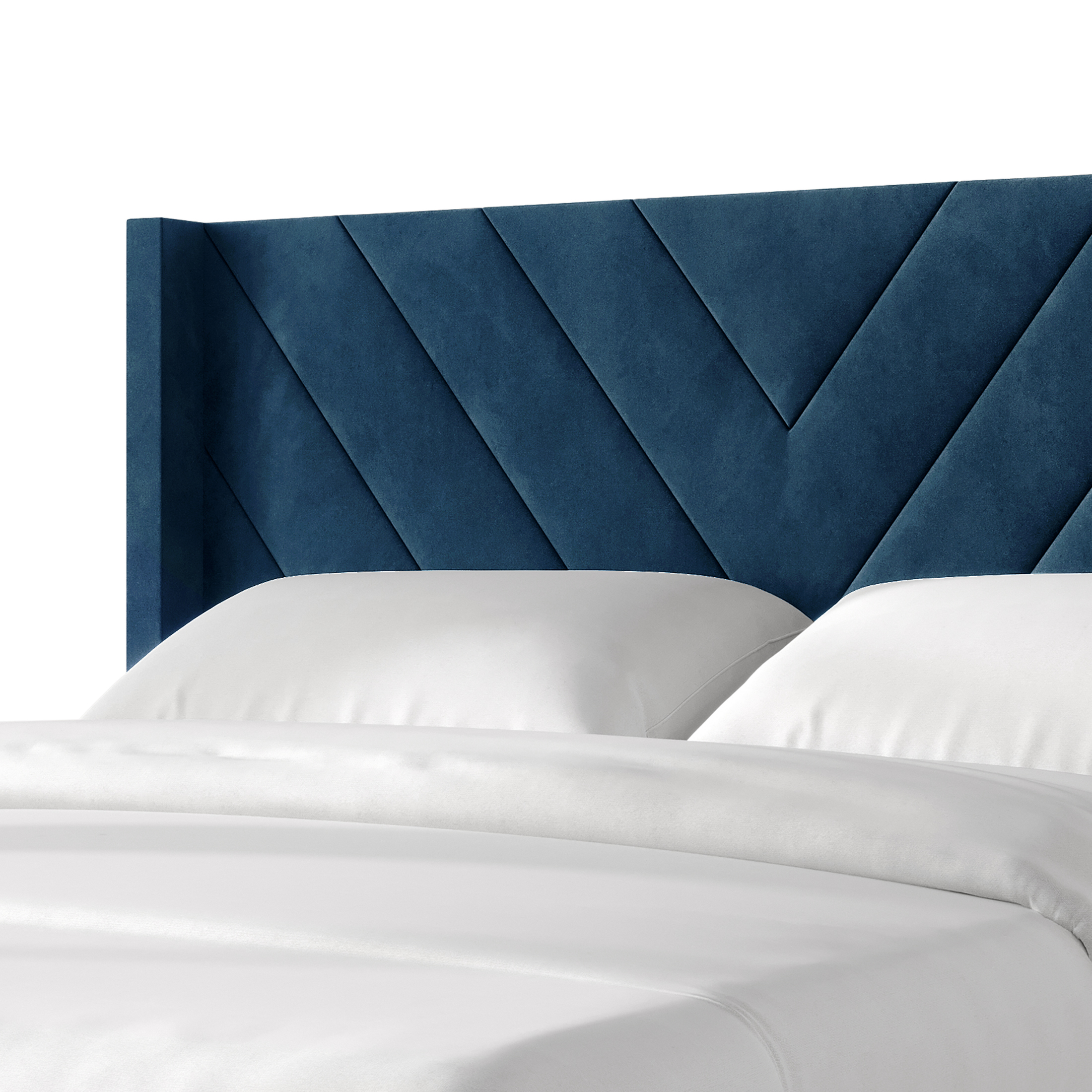 Castle Place Sophisticated Wingback Velvet Upholstered Full Platform Bed, Navy Blue