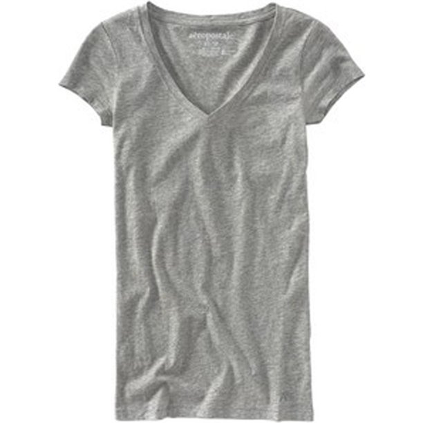 Aeropostale - Camiseta básica con cuello en V para mujer, color liso, gris, pequeña