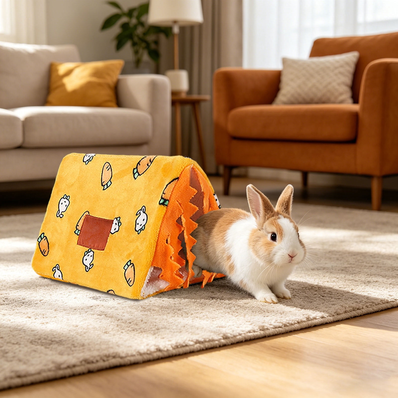 BVCL Pig Tunnel Bed With Curtain Flannel Hidden Washable Rabbit Hiding Place Bedroom Hamster Hedgehog Living Room