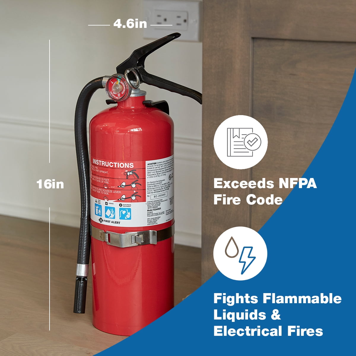 First Alert PRO5 Rechargeable Heavy Duty Plus Fire Extinguisher UL rated 3-A:40-B:C, Red